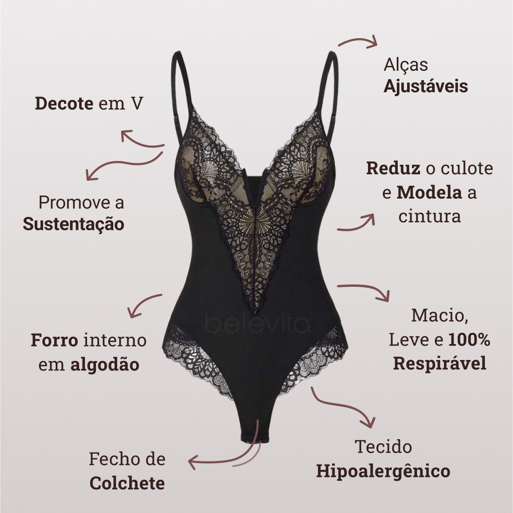 Body Modelador de Renda - Luxo Slim | + Brinde Calcinha Modeladora